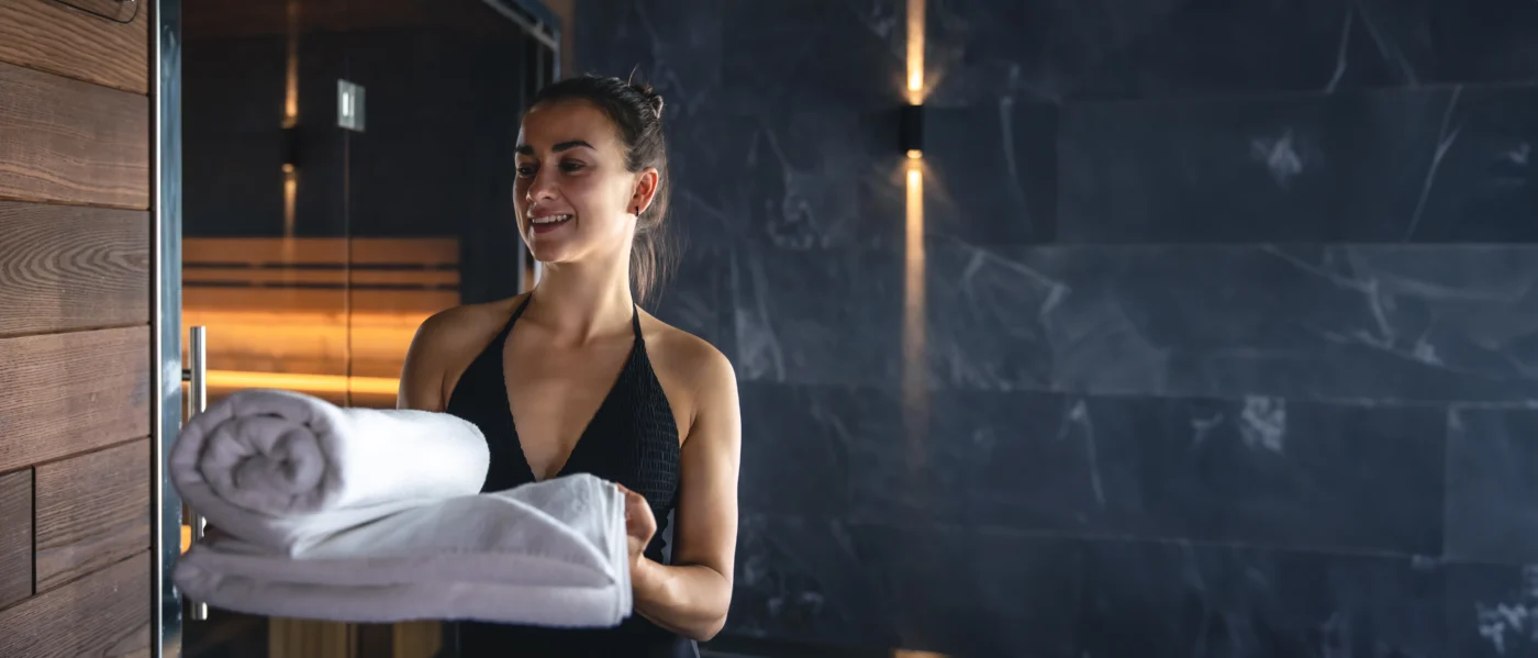 Girl is walking after the suana sesion