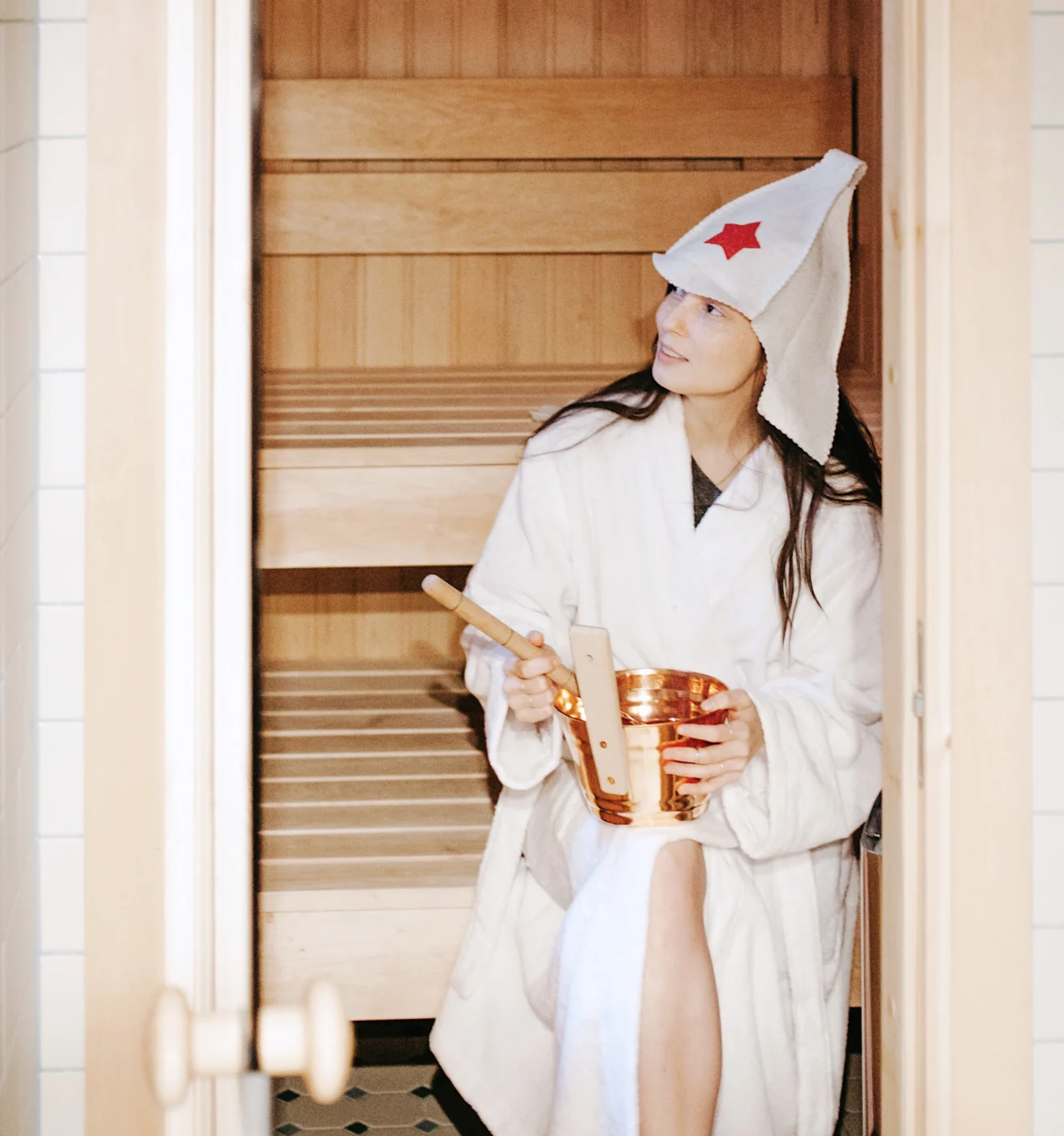 Woman after a suana session