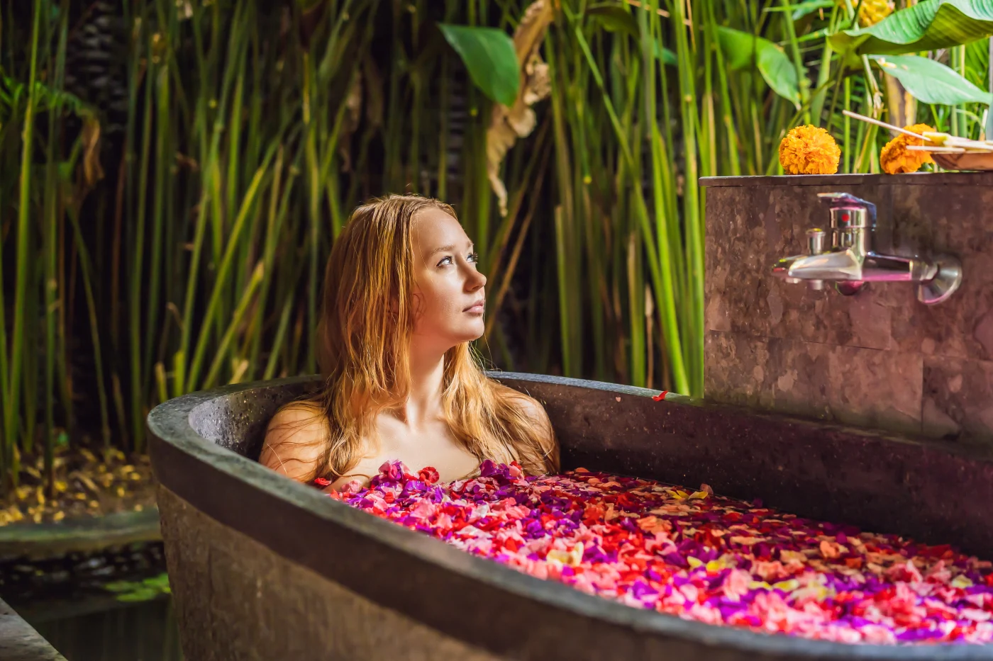 A woman is having a outdoor suana